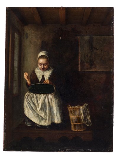 Ein Mädchen beim Nähen von Nicolaes Maes